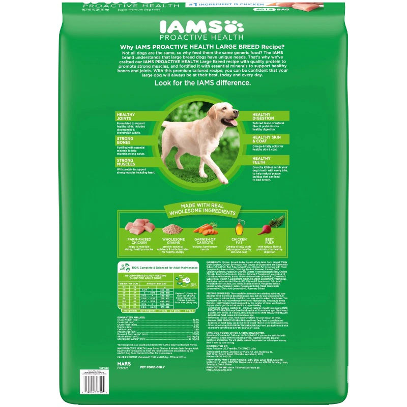 IAMS High Protein Chicken & Whole Grains Dry Dog Food for Large Breed Adult Dog, 40 lb. Bag